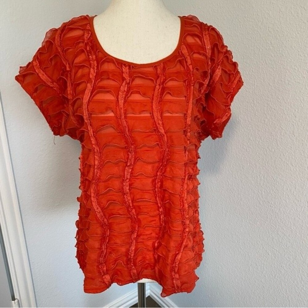 New Directions Shimmery Sequin Tangerine Pumpkin Boat Neck S Sleeve Top Size XL